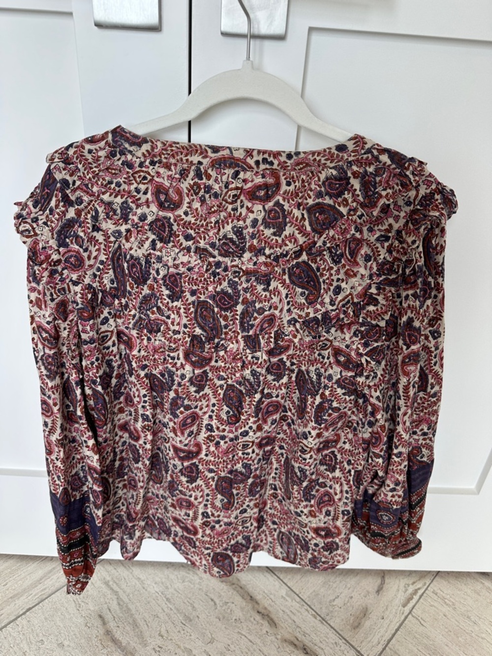 Cleobella Burgundy Purple Cream Paisley Button-Front Blouse - Picture 3 of 5